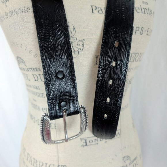 Vintage Tony Lama Black Leather Belt 38 Large Western main image 4